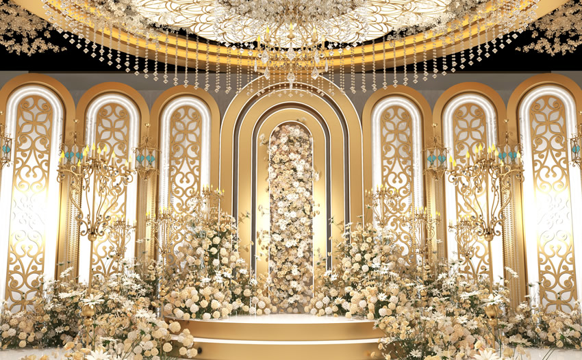 潼关香槟色调婚礼堂效果展示